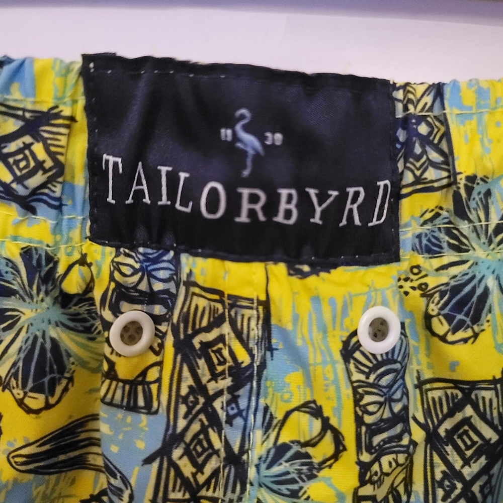 TailorByrd Men's Yellow and BlueTiki Patterned Shorts Swim Trunks